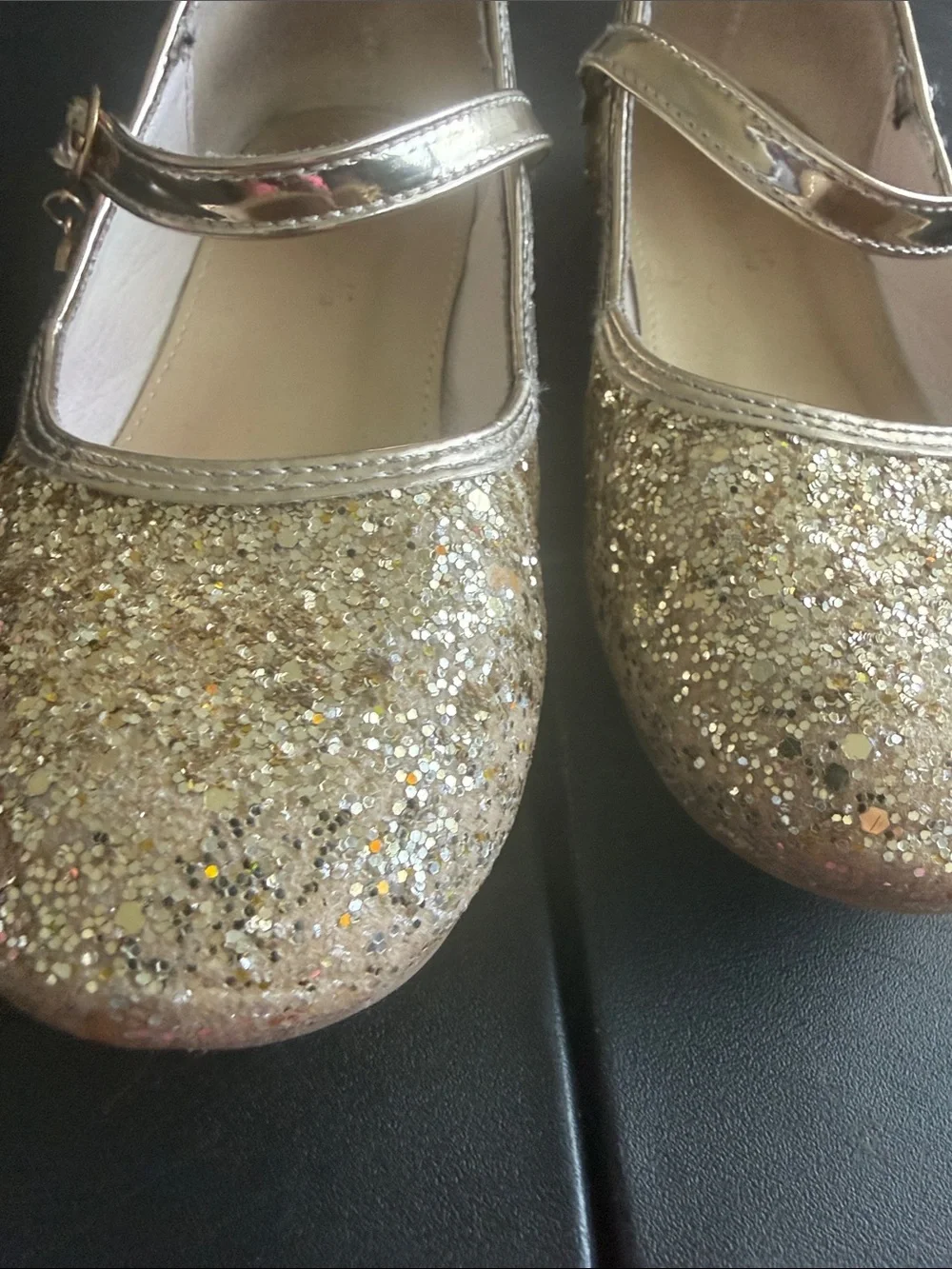 Girls' Gold Glitter Mary Jane Shoes with Strap